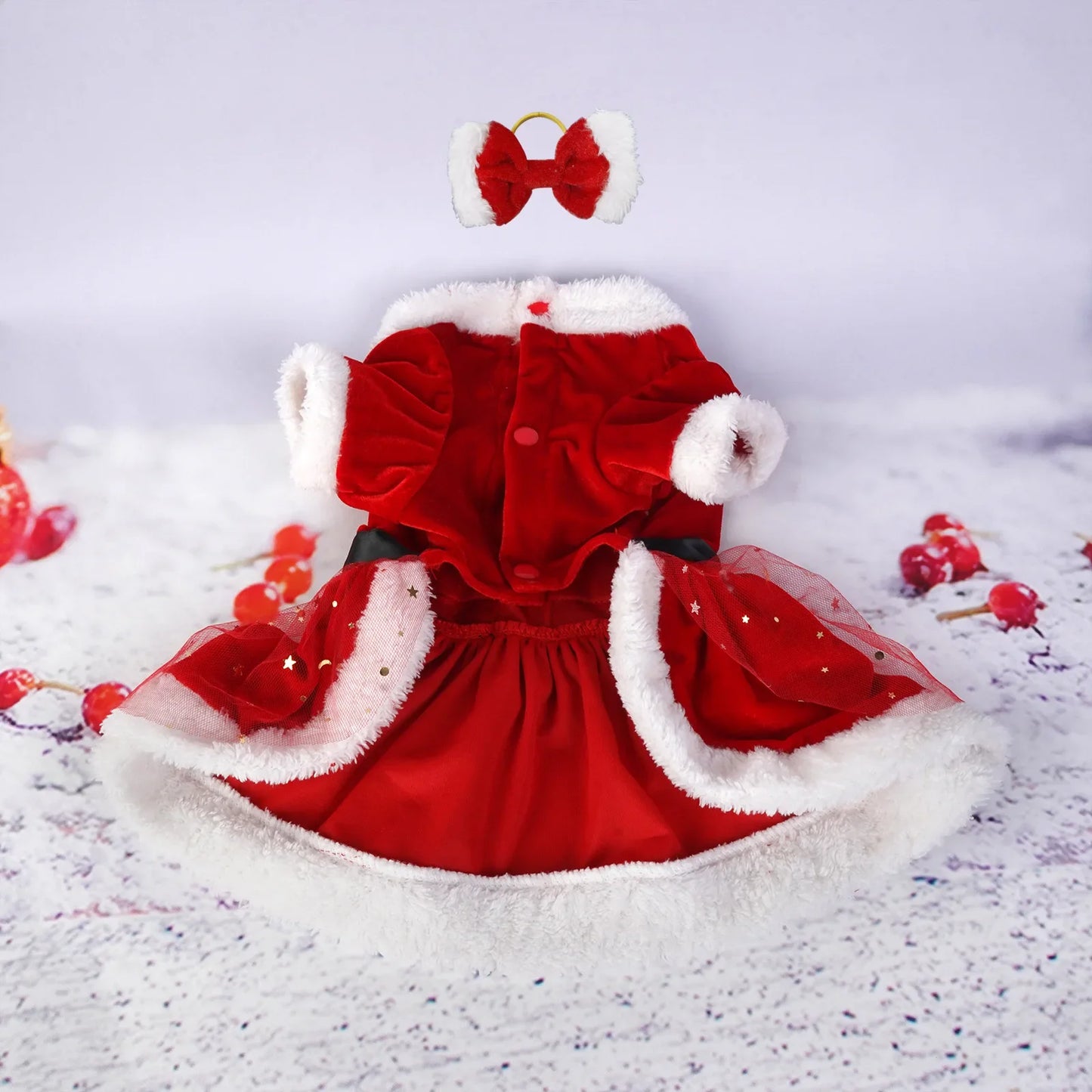 Christmas Pet Dress for Small to Medium Dogs and Cats - Festive Fleece Skirt with Santa-inspired Details