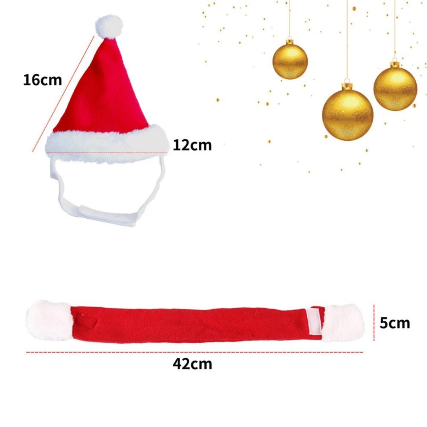 Christmas Costumes Hat and Scarf Set for Cats and Dogs - Xmas Santa Outfit for Pets