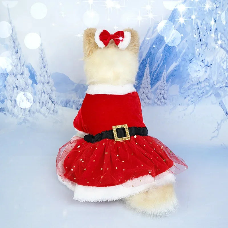 Christmas Pet Dress for Small to Medium Dogs and Cats - Festive Fleece Skirt with Santa-inspired Details