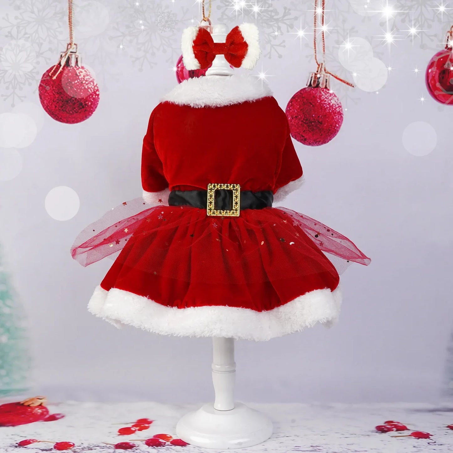 Christmas Pet Dress for Small to Medium Dogs and Cats - Festive Fleece Skirt with Santa-inspired Details